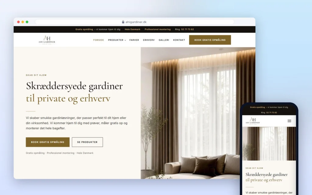 AHI Gardiners hjemmeside vist på computer og mobil