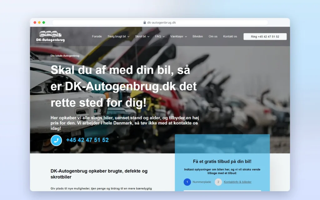 DK-Autogenbrugs hjemmeside vist på computer og mobil