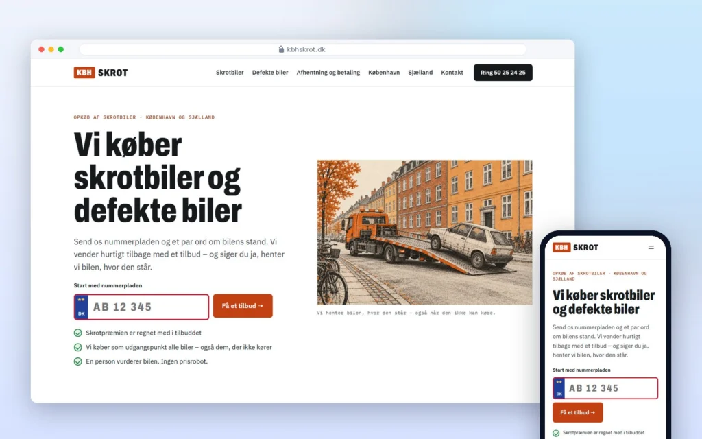 KBH Skrots hjemmeside vist på computer og mobil